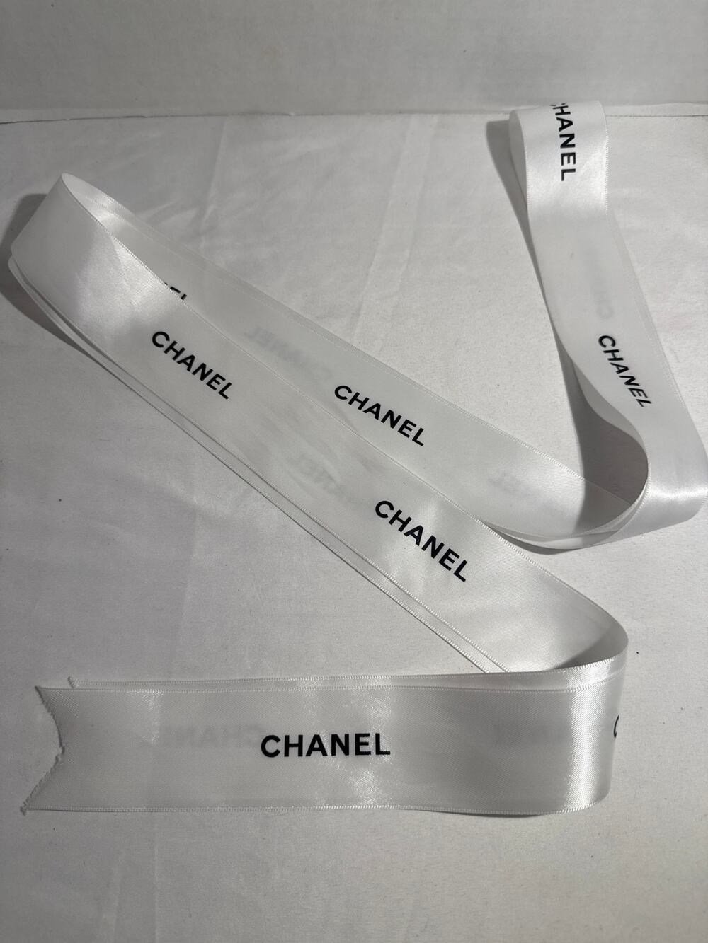 CHANEL Gift Packaging Ribbon 84" x 1.5" White Black Logo Designer Wrap